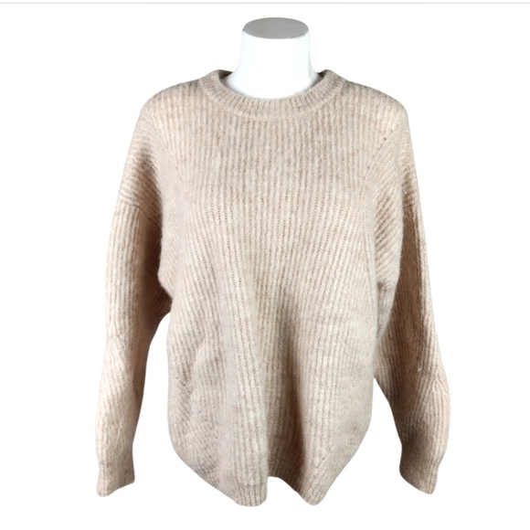 Wichery Fluffy Crew Neck Knit Pullover Sweater Alpaca Wool Oat Size XL - Picture 1 of 12